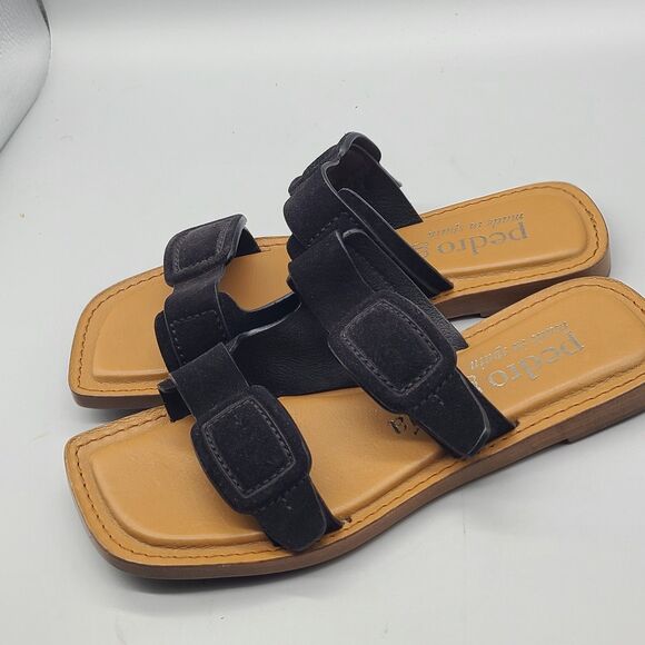 Pedro Garcia Zuly Womens Flat Sandals Slides Black Suede Leather EU 37 6.5-7 New - Picture 3 of 9